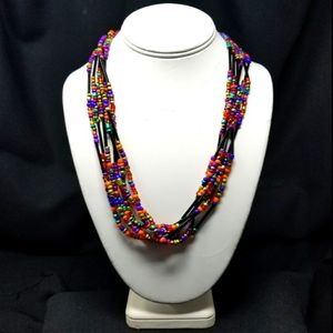 MULTI COLORED 19" LONG CLOSED GLASS BEAD NECKLACE